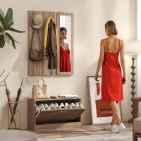 Set Mobili da Ingresso con Panca Scarpiera, Appendiabiti a Muro e Specchio, 80x27x46.5 cm, Marrone Scuro