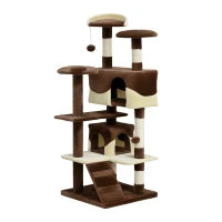 Albero Tiragraffi per Gatti in Peluche e Sisal con Cucce e Pallina 50×50×134.5cm Caffè e Crema