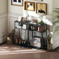 Mobile Consolle a 3 Ripiani con Struttura in Metallo e Legno, 55x30x81 cm, Nero