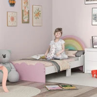 Lettino per Bambini 3-6 Anni con Sponde Laterali Anticaduta in MDF, 143x74x66 cm, Bianco e Rosa