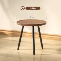 Tavolino da Caffè Rotondo con Bordo Rialzato e 3 Gambe, in Legno e Acciaio, Ø40x39 cm, Nero e color Legno