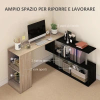 Scrivania Angolare Salvaspazio con Ripiano a S, in Legno, 140x120x78 cm, color Legno