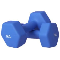 Set 2 Manubri Esagonali da 2x7kg in Metallo e Plastica con Impugnatura Antiscivolo, 22.5x10.5x10.5 cm, Blu