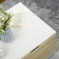 Tavolino Basso da Caffè in Truciolato con Cassetti e Ripiano in Vetro per Soggiorno e Ingresso, 106x58x39 cm, Bianco