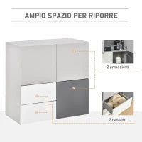 Armadietto Multiuso con Cassetti e Ante in Legno, Mobile per Soggiorno, Camera da Letto, Ufficio