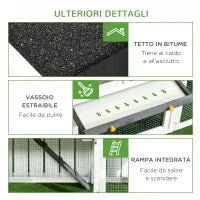 Pollaio Prefabbricato in Legno con Area Aperta, Casetta e Nido, 161.5x62.5x115cm, Grigio