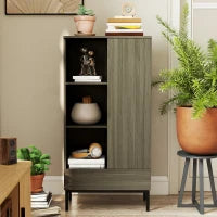 Credenza per Salotto Moderna con Porta Cassetto Ripiano Regolabile e 3 Scomparti Aperti 60x34x121 cm Naturale