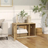 Mobile Lettiera 2-in-1 con Porta in Rattan e Tappetino, 80x50x50 cm, Rovere