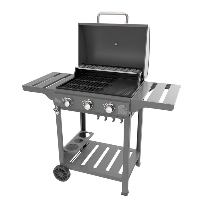 BARBECUE A GAS 3 FUOCHI PIANI LATERALI BBQ COPERCHIO P.57,5xL.118,5xH.104,5 cm EXPERT 3 OMPAGRILL