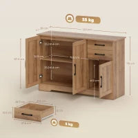 Mobile Cucina con 2 Cassetti e 3 Armadietti, Ripiani Regolabili, 120x38x79 cm, Rovere