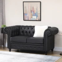 Divano 2 Posti in Stile Chesterfield in Pelle PU con Cuscino Rimovibile, 160x84x80 cm, Nero