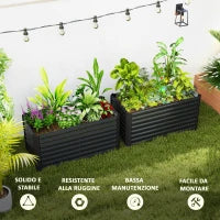 Aiuola Rialzata Set 2 Pezzi Rettangolari senza Fondo, in Acciaio Zincato, 120x60x60 cm, Grigio Scuro