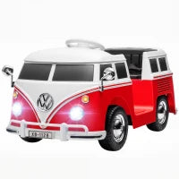 Auto Elettrica per Bambini Licenza Volkswagen T1 con Lettore MP3, in Metallo e PP, 89x49x41.5 cm, Rosso
