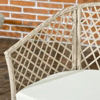 Set da Giardino in Rattan con 2 Poltroncine con Cuscini e Tavolino da Caffè in Vetro, Khaki