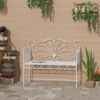 Panchina da Esterno a 2 Posti , Panchina Biposto da Giardino Stile Romantico Ferro 113.5 x 50 x 96cm Bianco