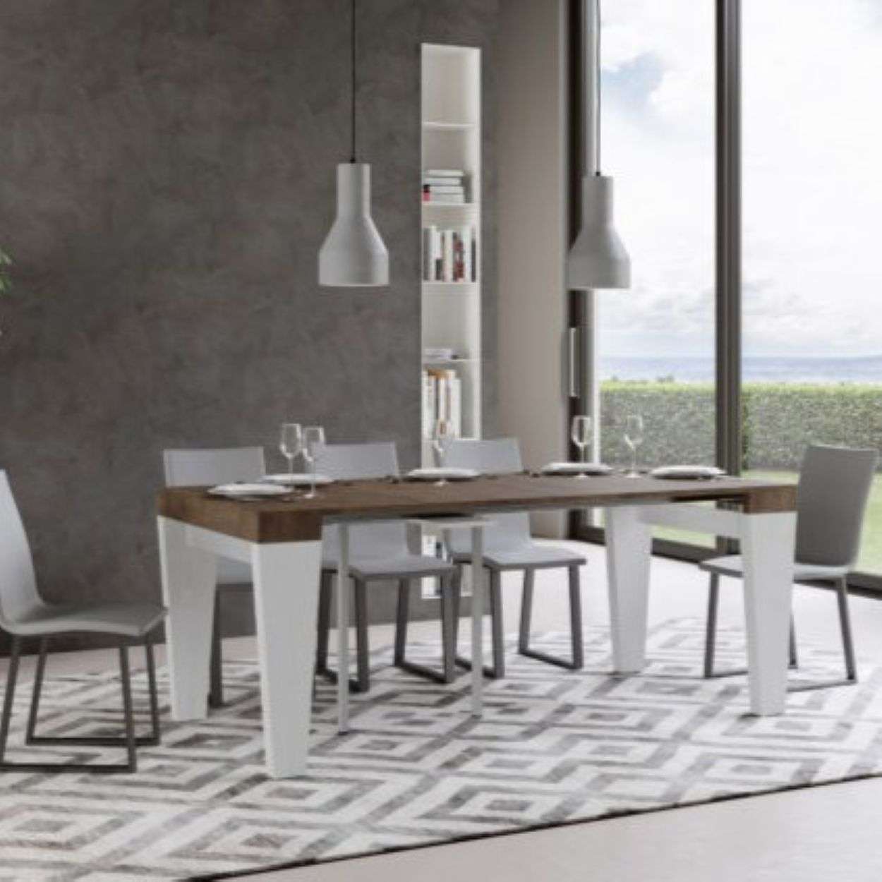 shopinnovativo- Consolle allungabile 90x40/196 cm Spimbo Mix Small piano noce - struttura bianco frassino