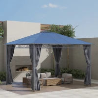 Gazebo da Giardino 3.6x3m con Tetto in Policarbonato Anti UV e Tende, Grigio