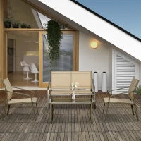 Set da Giardino 4 Pezzi con 2 Sedie, 1 Divanetto e 1 Tavolino da Caffè, Kaki