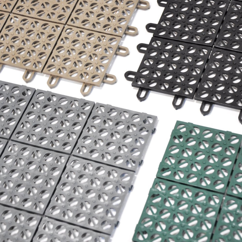 Ezooza MultiFlex – 11 Piastrelle Drenanti Flessibili per Esterni (1 m²), 30x30 cm, Plastica Riciclata, Colore: Verde