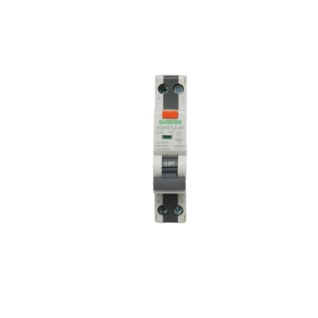 Interruttore automatico con protezione differenziale RCBO 1P+N 40A 30mA, AC Suntree