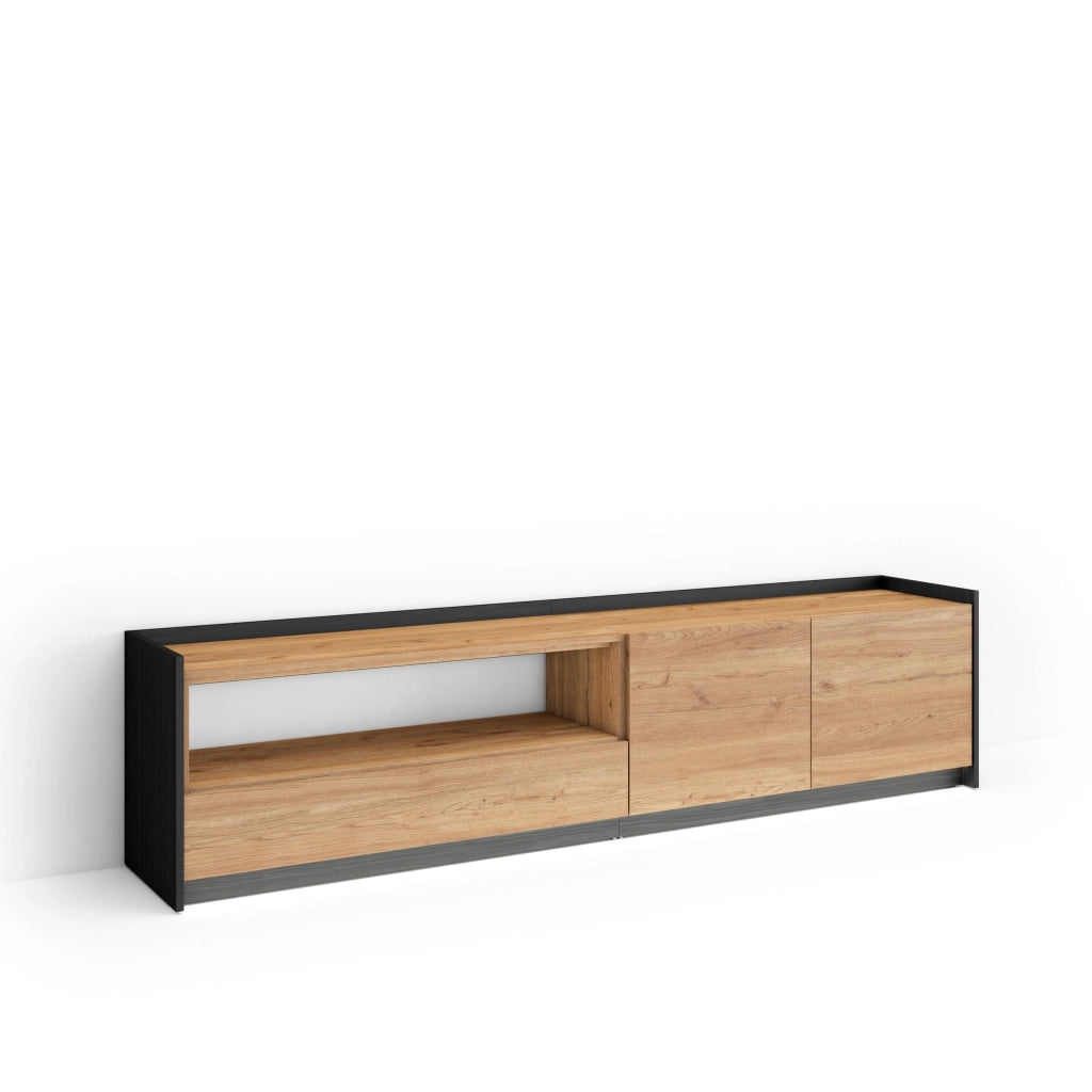 Mobile TV Soggiorno, 207x50x37 cm, Per TV fino a 80", LED, Rovere e nero