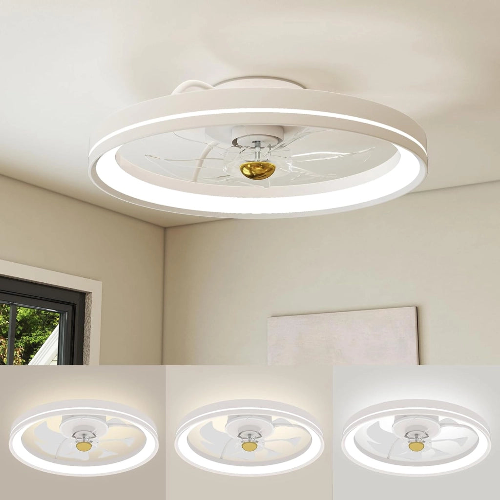 Ventilatore da Soffitto con Luce e Telecomando, Lampadario con Ventilatore con LED Dimmerabile, 6 Velocità Della Ventola e Timer, Plafoniera con Ventilatore per Soggiorno, 48 x 48 x 13 cm