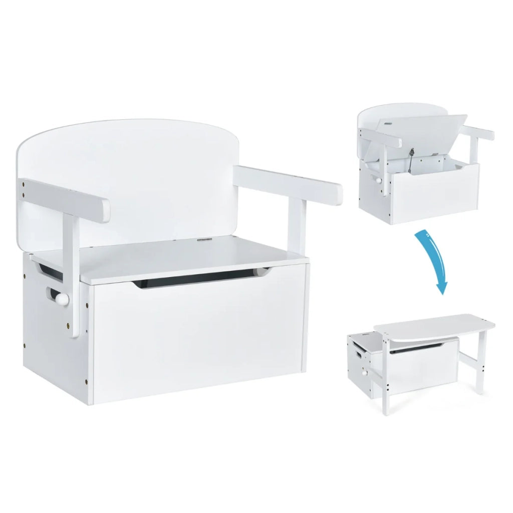 Sedia da attività trasformabile 60 x 34 x 57 cm con vano portaoggetti design ergonomico ed elegante in MDF bianco 20_0011071