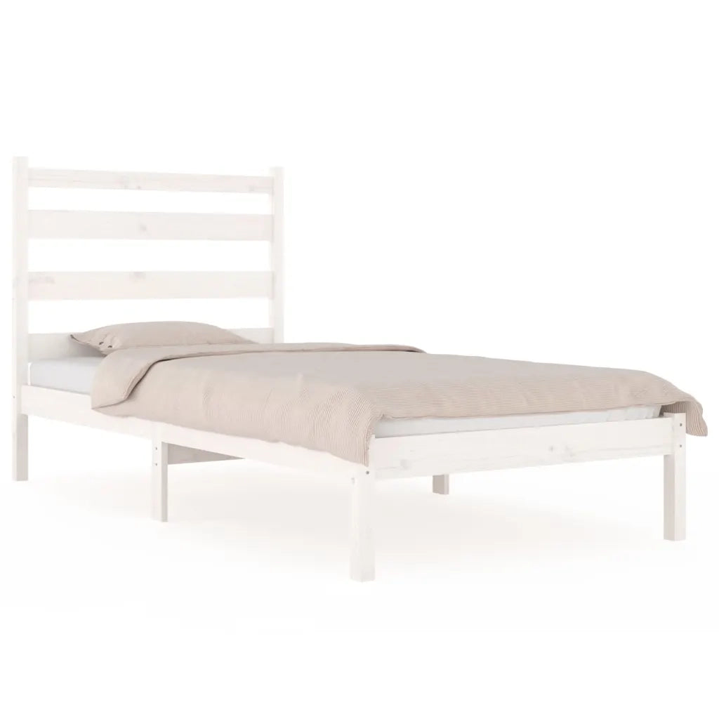 Letto singolo | Letto per adulti | Giroletto Bianco in Legno Massello di Pino 100x200 cm
