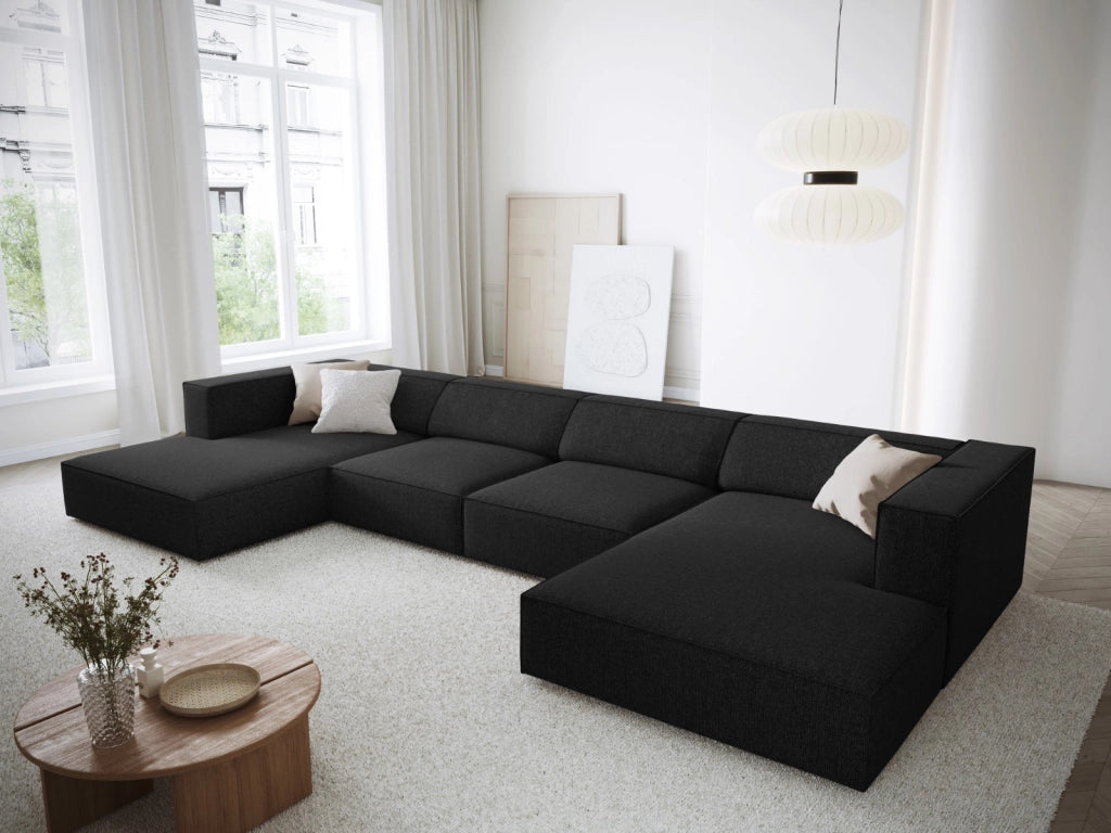 Cosmopolitan Design - Divano panoramico "Arendal" 6 posti in ciniglia nero 