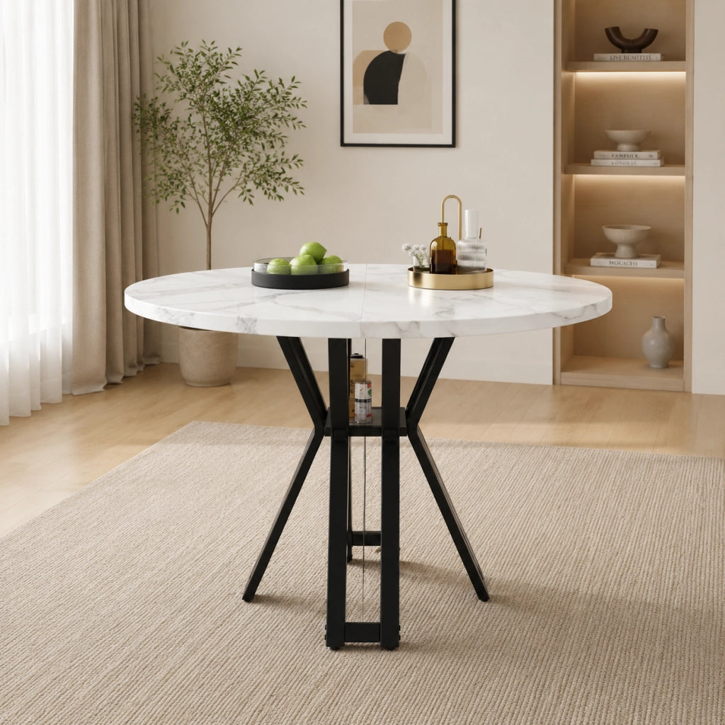 Tavolo da pranzo 100x100x76 cm con piedini regolabili; MDF e metallo nero