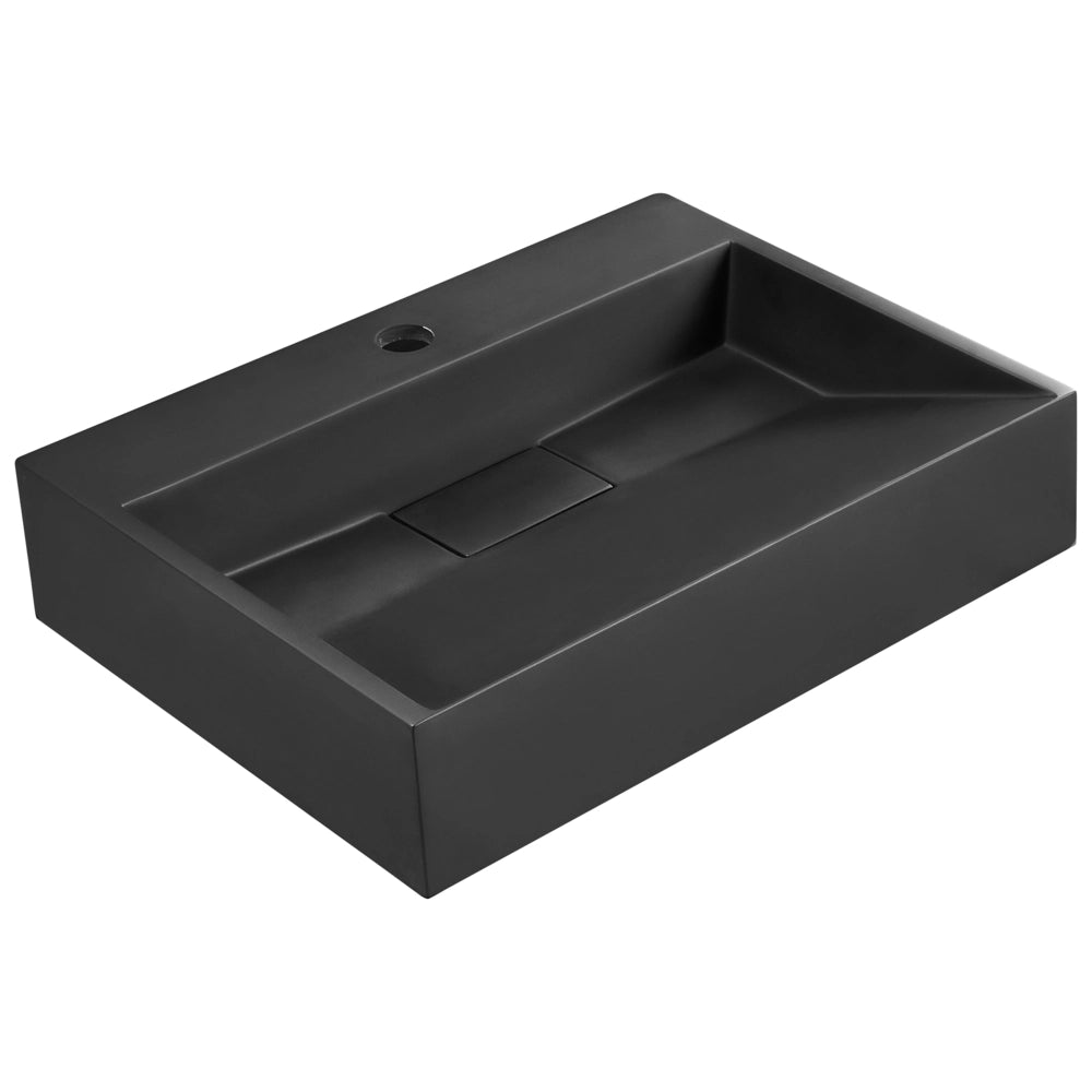 Lavabo bagno classico rettangolare in ceramica finitura lucida 50 x 38 cm nero Lavello da bagno rettangolare