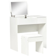 Consolle Trucco con Specchio e Sgabello 80x40x79 cm in Legno Bianca