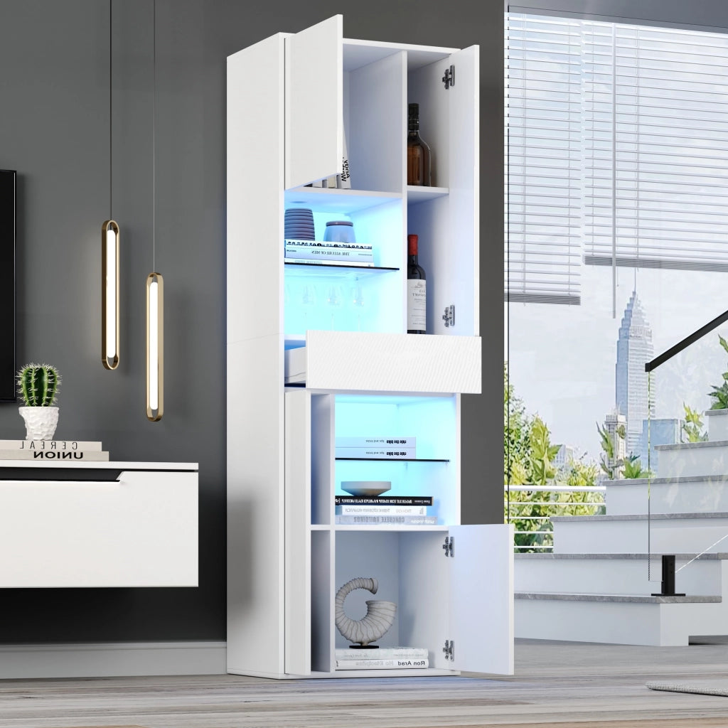 Vetrina Alta con Cassetto e LED ¨C MINIMAL ¨C Bianco Lucido 55x38x170