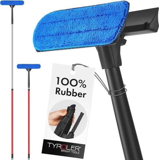 Pulitore di finestre telescopico 2 in 1 con tovaglia microfibre e rasoio in gomma - Ideale per finestre alte