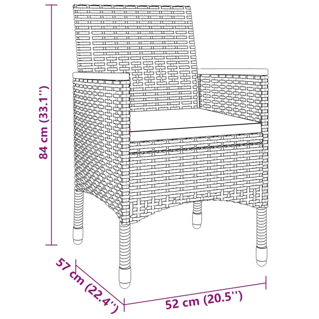 Set da Pranzo per Giardino 3 pz in Polyrattan Grigio cod mxl 41754