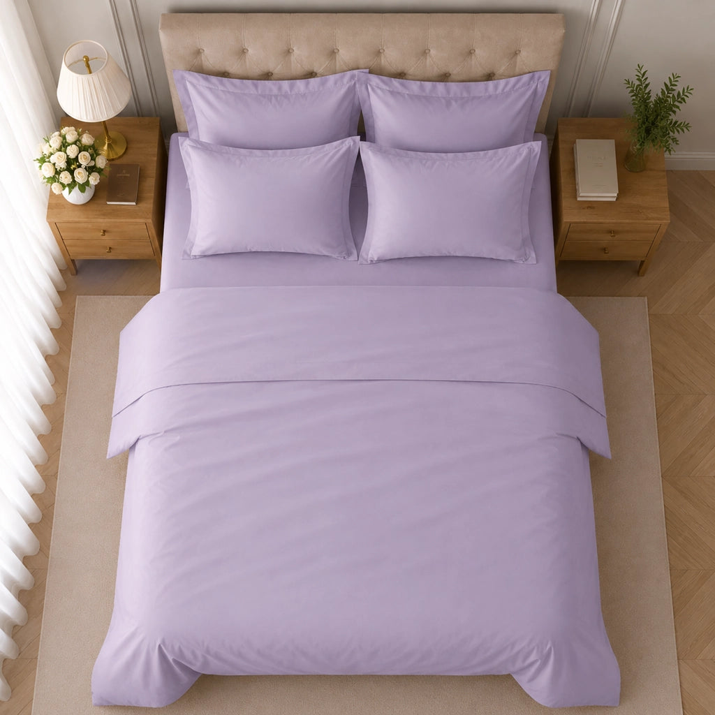 Rova, set Completo Letto Matrimoniale in Cotone, Viola Lilla