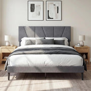 Struttura Letto Matrimoniale, Letto Piattaforma Rivestito in Lino con Testiera Regolabile in Altezza, Doghe in Legno a Supporto del Materasso, Silenzioso (200x160cm)