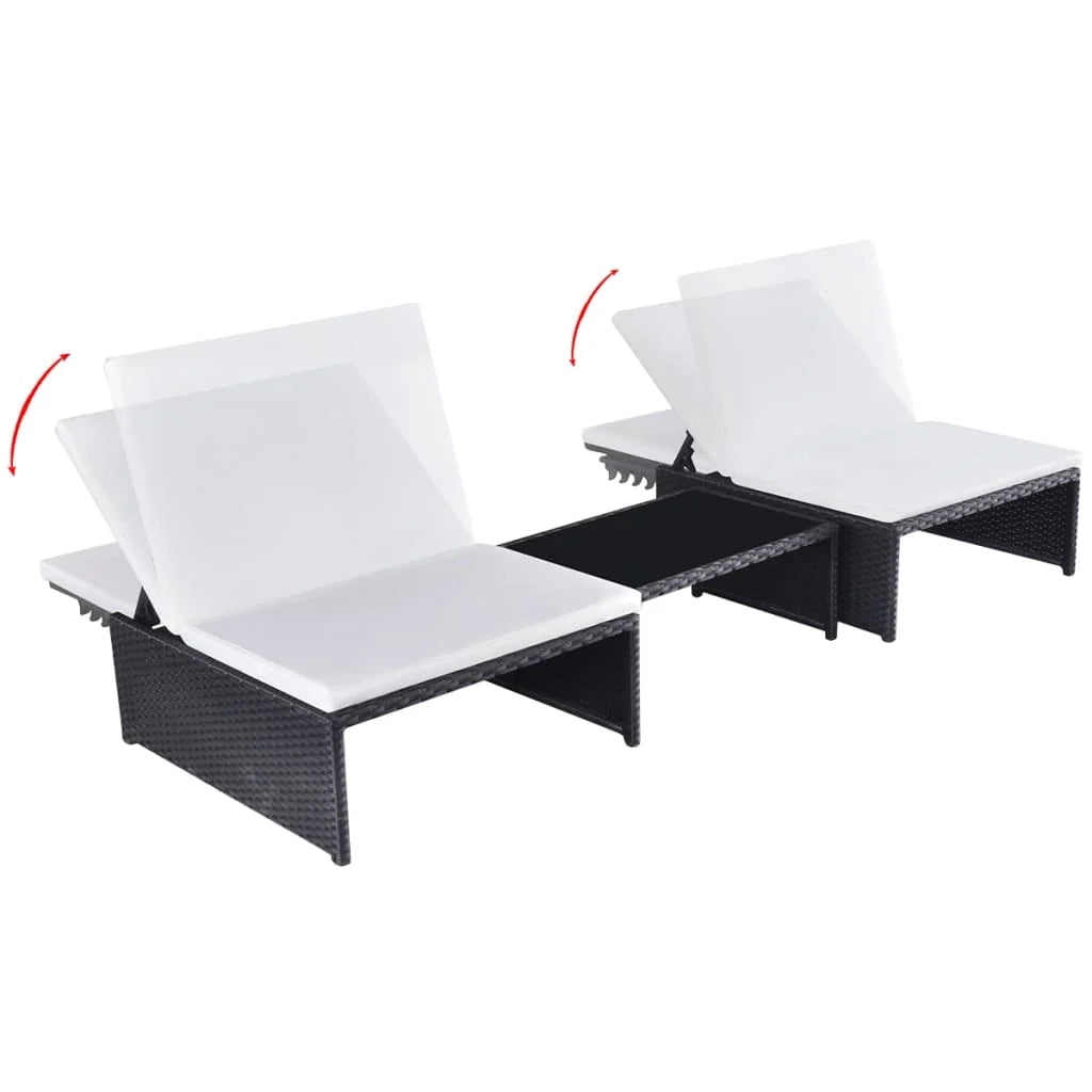 Set di 2 lettini prendisole sedie a sdraio lettini prendisole aiuole da giardino mobili da giardino con tavolo resina intrecciata nera 02_0012133