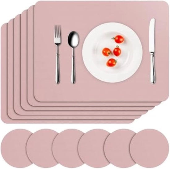 Piatto di protezione per tavolo, set da 6 pezzi, materiale sintetico, lavabile, resistente al calore, uso doppio, impermeabile, con piede di tavolo, antiscivolo, 41 x 31 cm (Rosso)