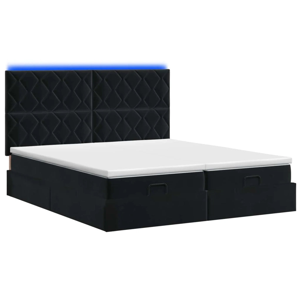 Letto Ottomano con Materasso e LED Nero 200 x 200 cm Velluto 3458522