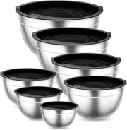 Set di contenitori in acciaio inossidabile con coperchio a tenuta d'aria - idoneo per lavastoviglie - 7 pezzi - 6,5 l, 4,5 l, 3 l, 2,5 l, 1,5 l, 1,2 l, 0,7 l - nero.