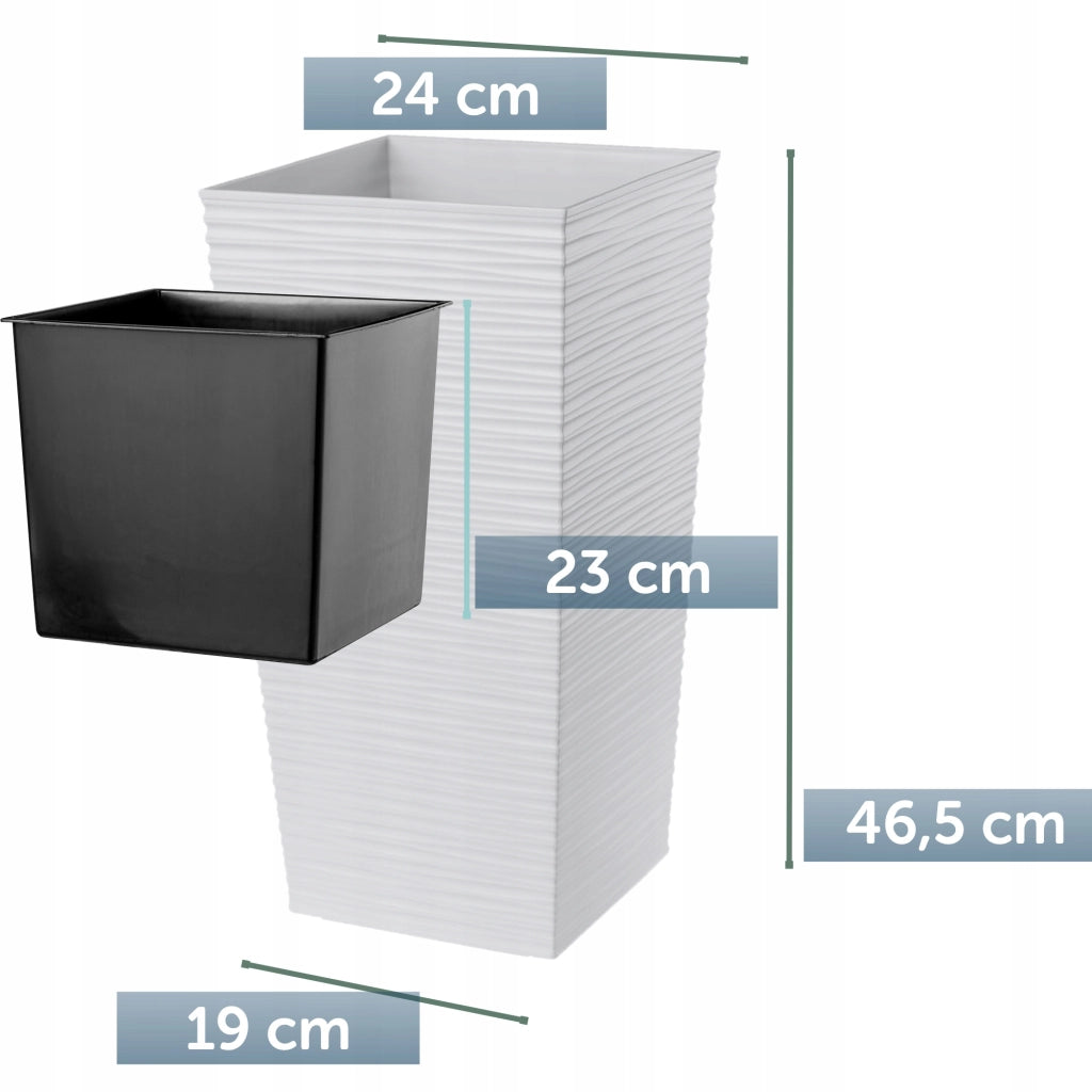 Vaso da fiori KADAX per giardino + inserto, 24x47 cm, alto, bianco, grande, per terrazza, fiori
