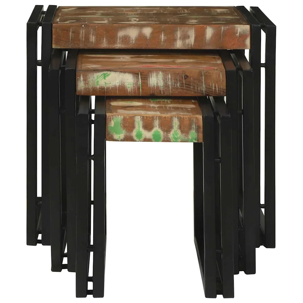 Tavolo Nesting 3 pcs Legno Riciclato Massello e Metallo 4104729