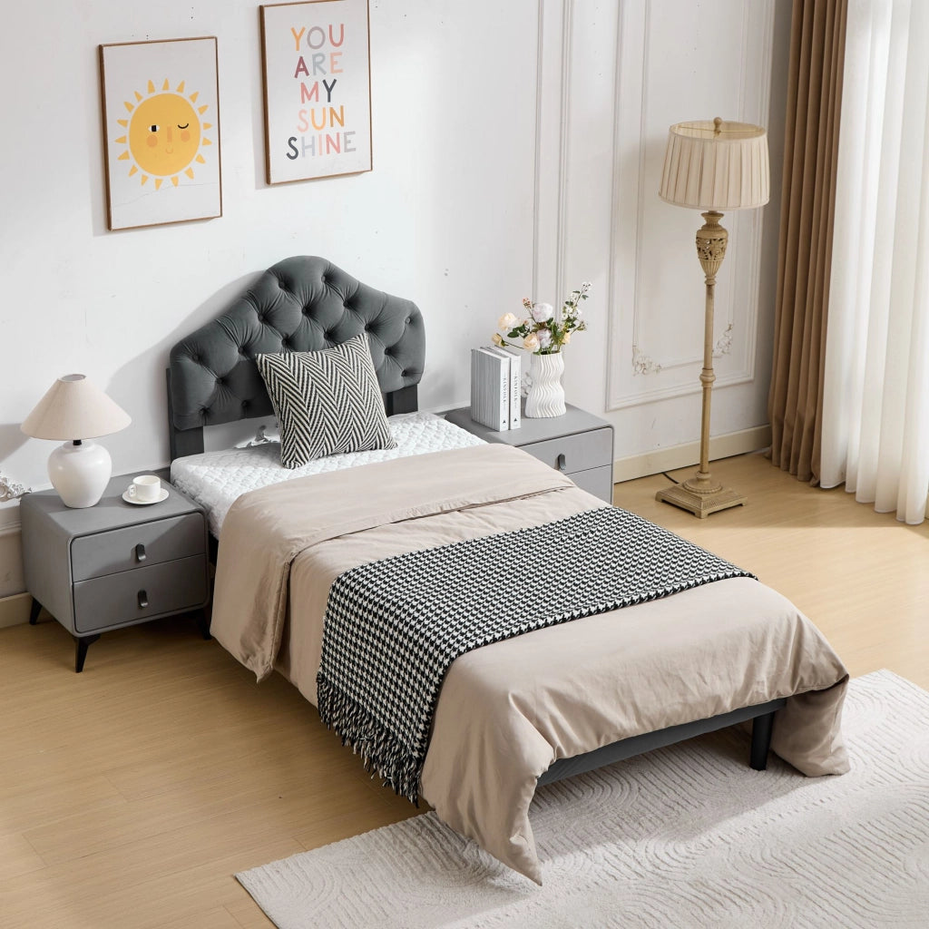 Letto imbottito di 90x200 cm in ciniglia grigia