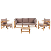 Set da giardino modulare con divano a 3 post 2 poltrone e tavolino in bambù naturale con cuscini tortora esterno elegante