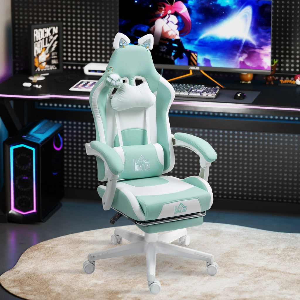 Poltrona da Gaming Reclinabile ¨C zephmum ¨C Pelle e Spugna, Bianco e Blu, 65x62x116-124 cm