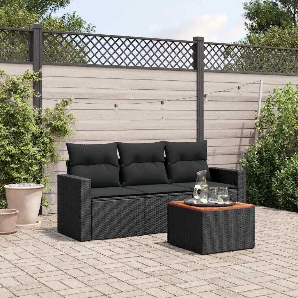 Set Divani da Giardino 4 pz | Set Salotto da Giardino con Cuscini Nero in Polyrattan