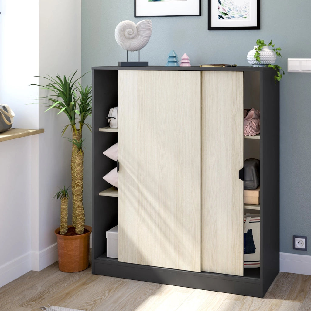 Armadio Camera da Letto Resana, Guardaroba 2 Ante 4 Ripiani, 40x119h cm Grigio Antracite