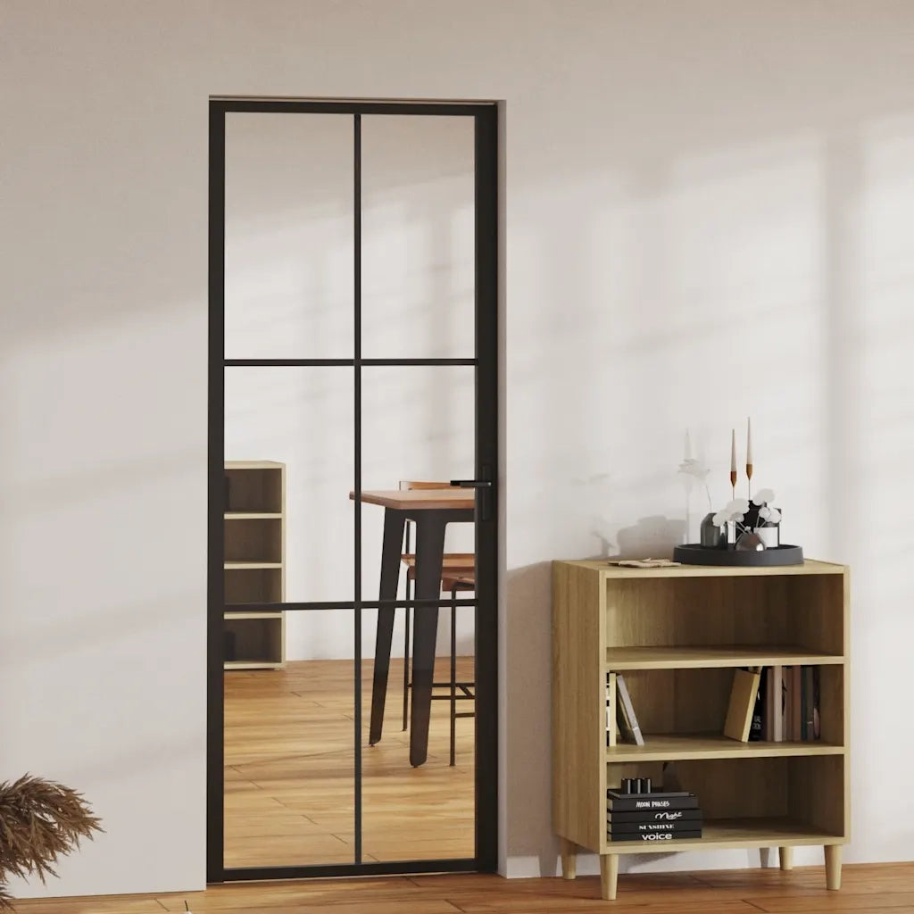 Porta da Interno ESG Vetro e Alluminio 76x201,5 cm Nera 151202