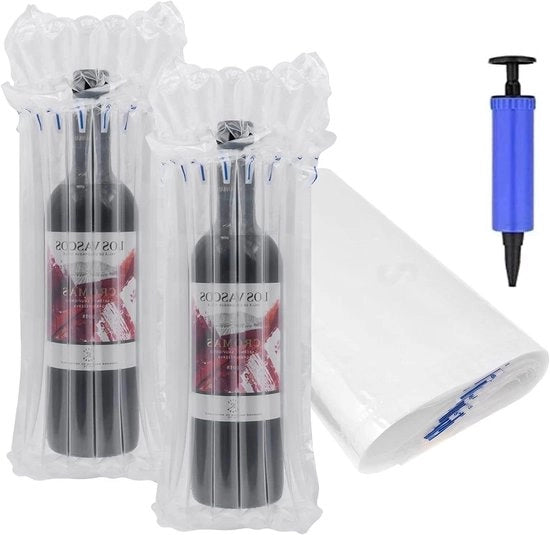 10 Protezioni per Bottiglie di Vino e Sacchi di Supporto Inflabili con Colonna d'Aria per Imballaggio e Trasporto Sicuro – Con Pompone (Colore Casuale)
